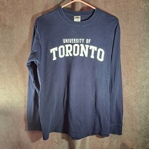 University of Toronto Navy Blue with White Logo Imprint Long Sleeve Shirt VG M